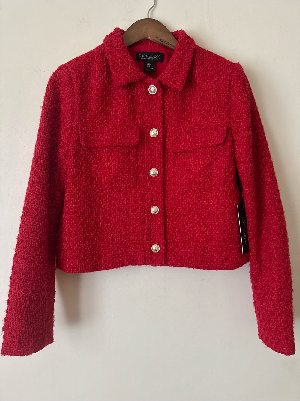 NWT Rachel Zoe Red Tweed Cropped Button Jacket - Size S